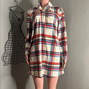 Lauren Ralph Lauren Plaid Long-Sleeve Shirt Dress in Ivory, Red, Blue, Green